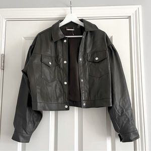 Women’s Faux Leather Cropped Oversized Jacket Size Small